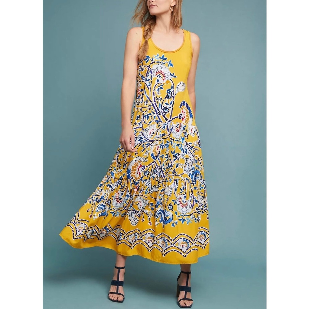 New Maeve Anthropologie Golden Yellow Puebla Maxi Dress XS